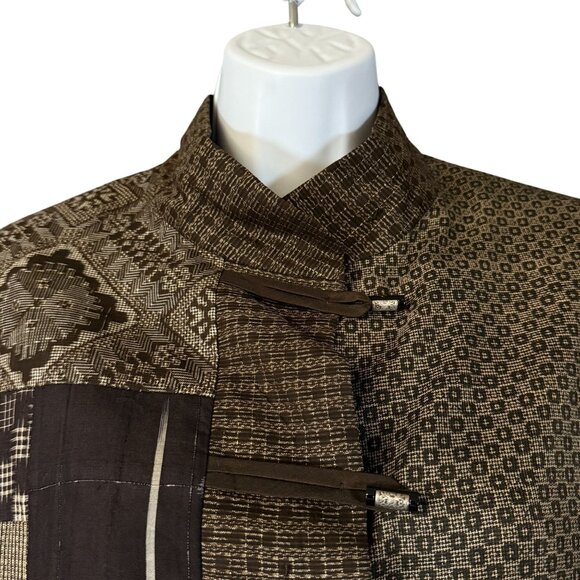 Vtg Melinda Phillips Sz S/M Asian Theme Brown Silk Two-Piece Patchwork **READ** - Picture 3 of 10